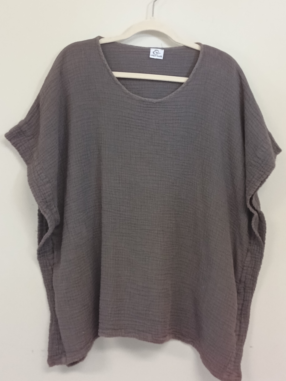 Unique Batik Gray Gauzy Cotton Boxy Lagenlook Minimalist Slouchy Poncho Top XL